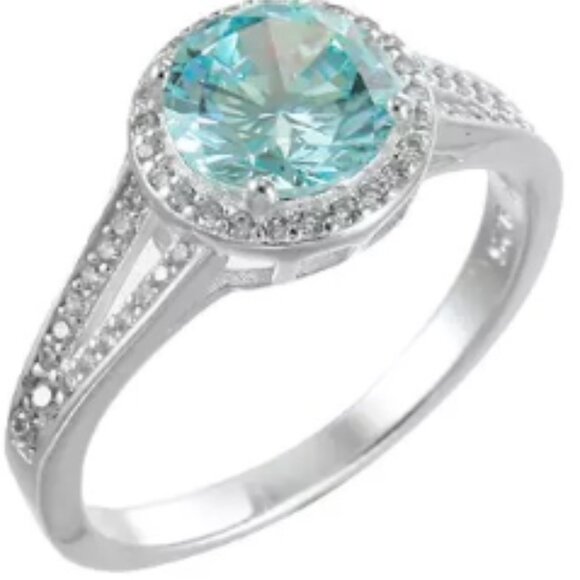 Belk Jewelry - Sterling Silver Lab Created Sterling Silver Light Blue CZ Round Stone Ring - NWT